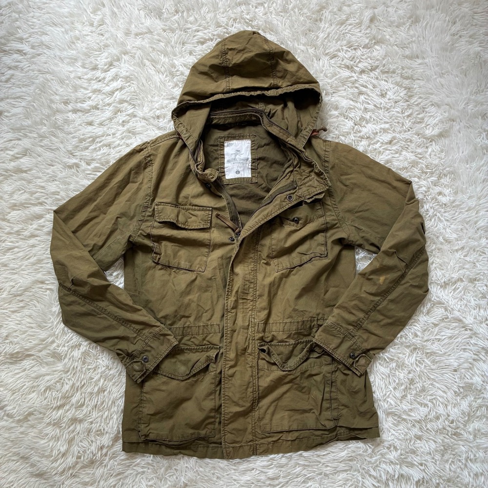 Gap Industrial Standard Mens Large Olive Green Cotton Ripstop Field Jacket Hood